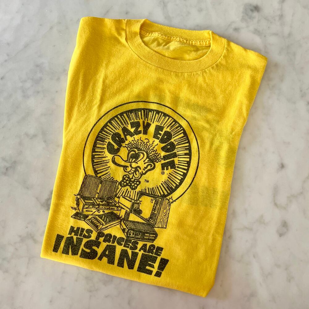 Vintage 80s Crazy Eddie Electronics Golden Yellow T Shirt / XS